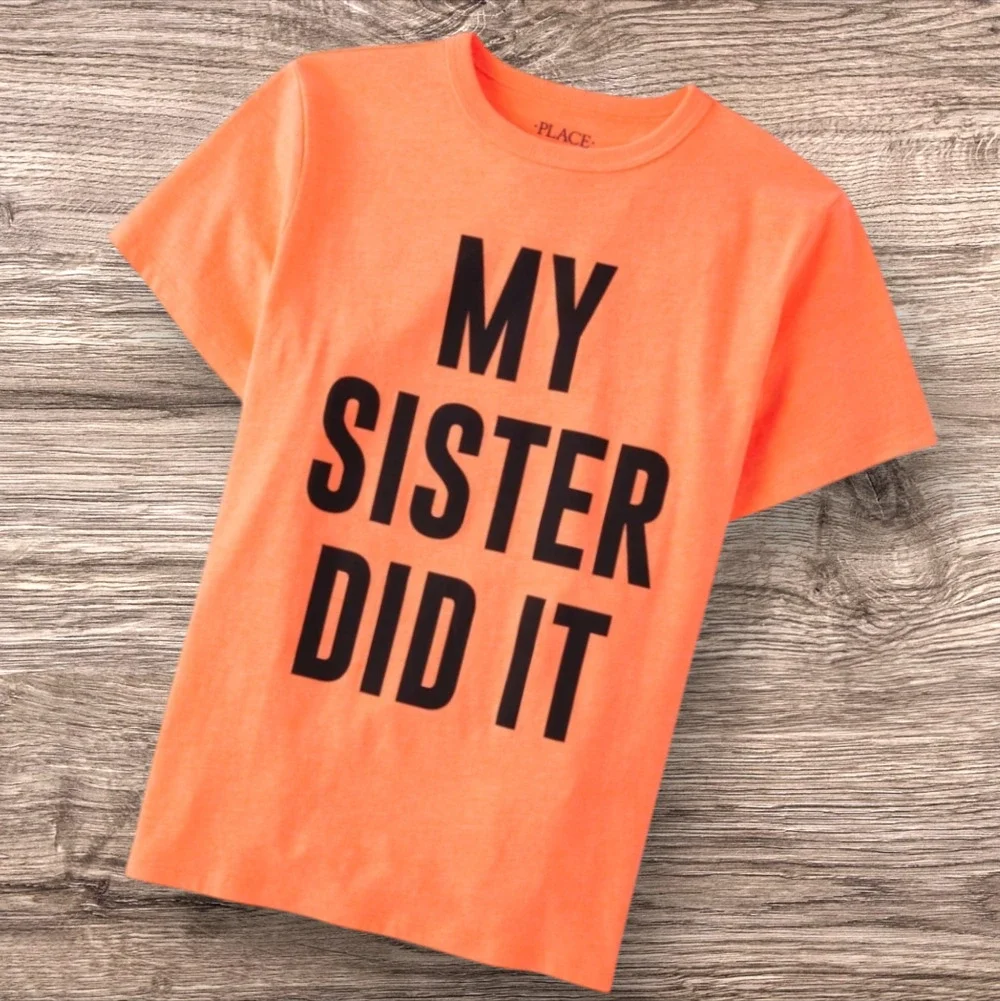 CHILDREN'S PLACE Neon Orange My Sister Did It Short Sleeve T-Shirt Size 5/6 NEW